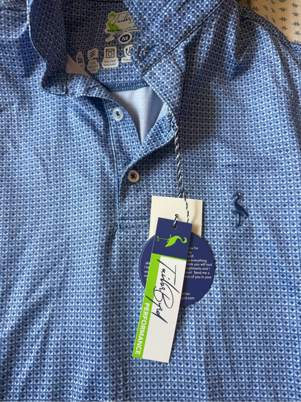 TailorByrd  Light Blue Geo-Print Performance Polo - NWT
